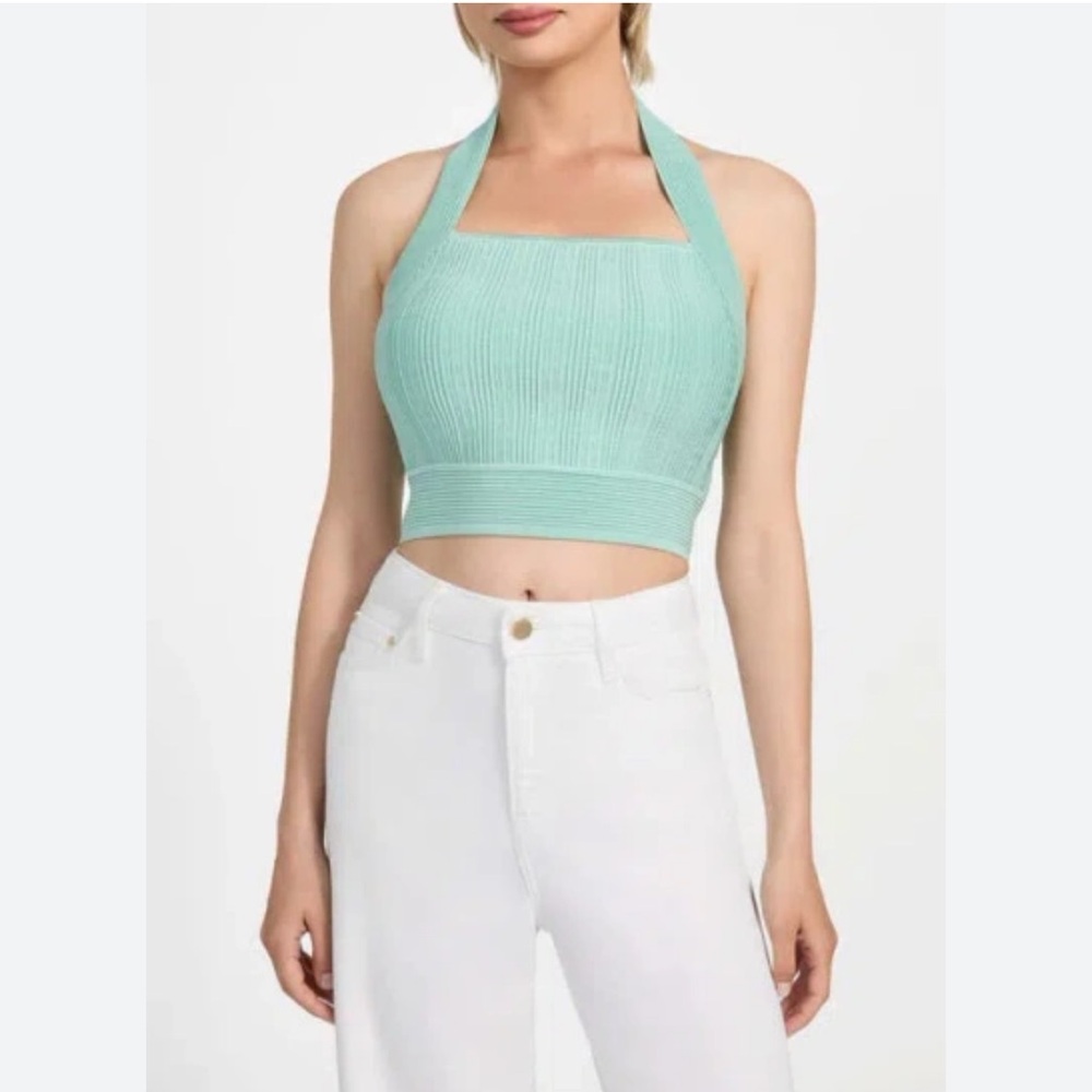 Guess SOFIE RIB CROP HALTER Women’s TOP IN GREEN Sz Medium